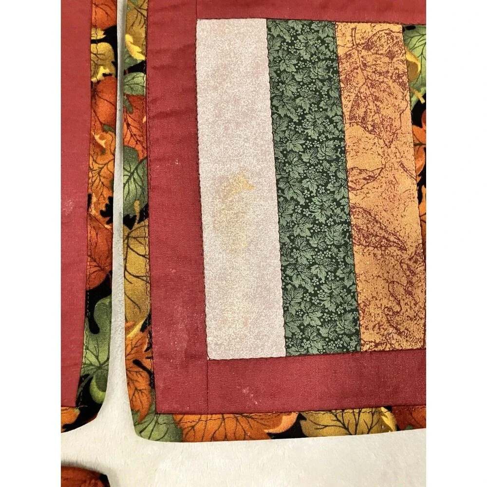 Handmade Quilted Autumn Kitchen Table Runner w /4 Placemats & 2 Centerpieces Set